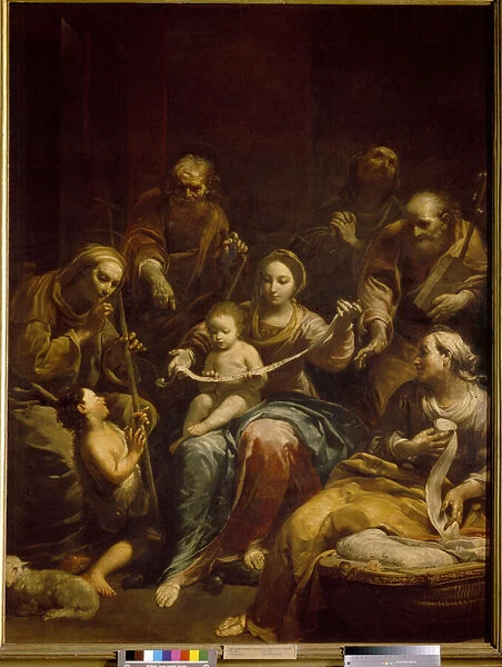La Sainte Famille (The Holy Family). La Vierge et le Christ enfant sont au centre du tableau, entoures de Joseph, de Sainte Elisabeth et de Saint Jean Baptiste, enfant