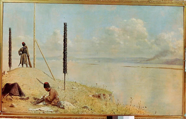 'La sentinelle sur le Danube, Ukraine'Garde cosaque sur le delta du Danube - (Picket on the Danube) Peinture de Vasili Vasilyevich Vereshchagin (Vassili Verechtchaguine) (1842-1904)