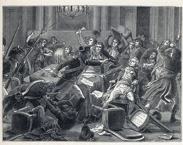 La Terreur during the French Revolution: arrest of Maximilian de Robespierre (1758-1794) and his supporters reunited at the Hotel de Ville de Paris on 9 Thermidor year II (27 July 1794)