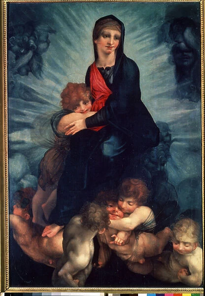 La Vierge et l Enfant avec des anges (The Virgin and the Child with angels). Peinture de Fiorentino Rosso (1495-1540). Huile sur toile, 111 x 75, 5 cm, vers 1519. Art italien de Florence, renaissance italienne