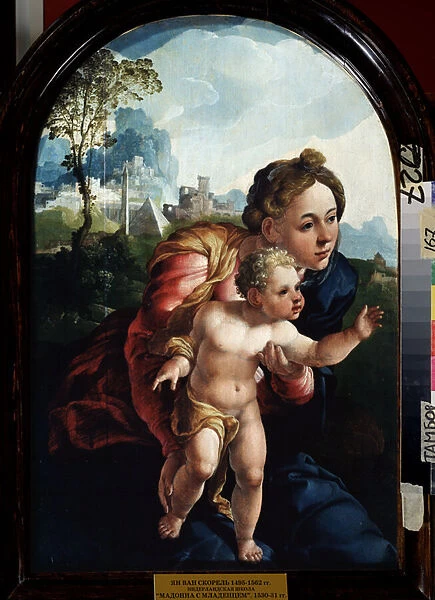 La Vierge et l enfant (Virgin and Child). Peinture de Jan Van Scorel (1495-1562). Huile sur bois, 66 x 45 cm, 1530. Art flamand, renaissance. Regional Art Gallery, Tambov (Russie)