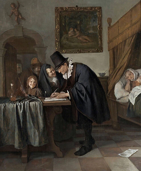 La visite du docteur (The Doctors Visit) - Oil on wood (61x49 cm) by Jan Havicksz Steen (1626-1679), ca 1665 - Museum Boijmans Van Beuningen, Rotterdam