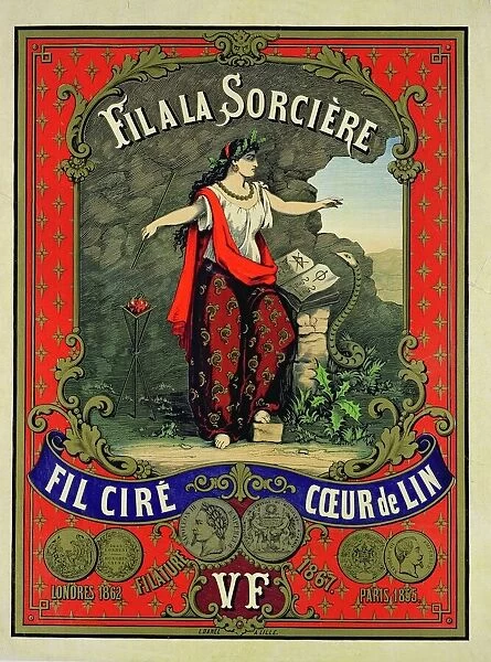 Label for Fil a la Sorciere brand of sewing thread (colour litho)