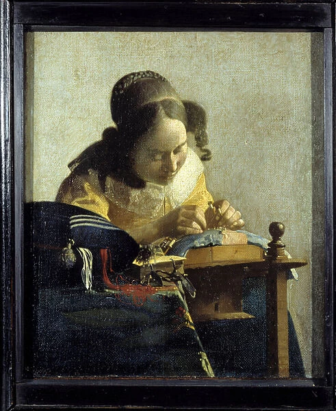 The lace. Painting by Jan (Johannes) Vermeer of Delft (1632-1675), circa 1658-1660