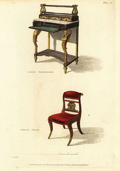 Ladies secretaire and parlor chair, 1809