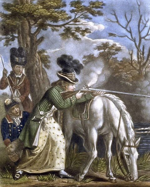 The Ladies Shooting Poney, 1780 (colour litho)