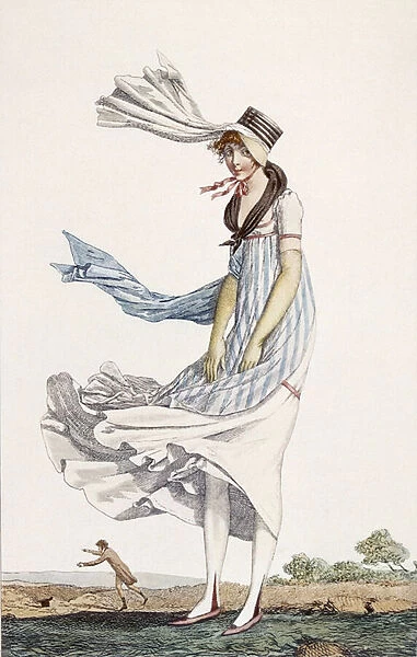 A Ladies Summer Promenade Dress, 1800 (coloured engraving)