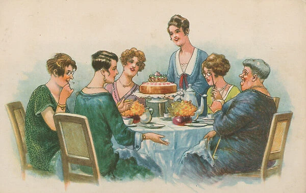 Ladies tea party (colour litho)