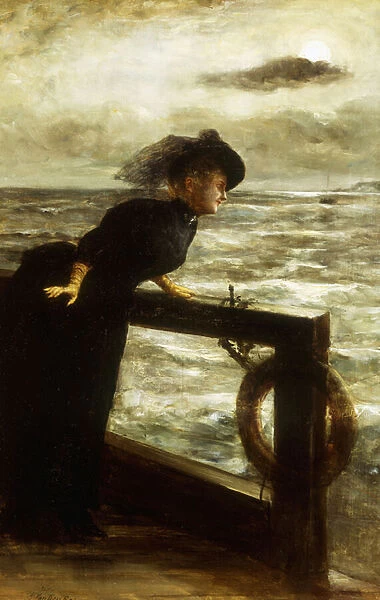 Lady in Black by the Sea, (oil on canvas)
