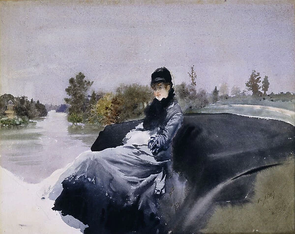 Lady in a Carriage; Signora in Vettura, (watercolour on paper)