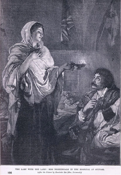 The Lady with the Lamp: Miss Nightingale in the hospital at Soutari 1855 AD (litho)