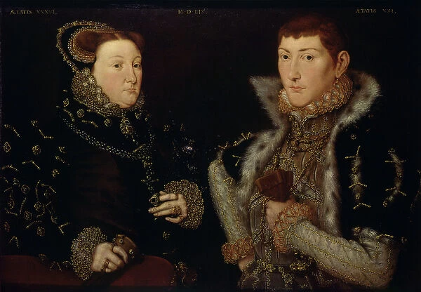 Lady Mary Nevill and her son Gregory Fiennes, 1559 (oil on panel)