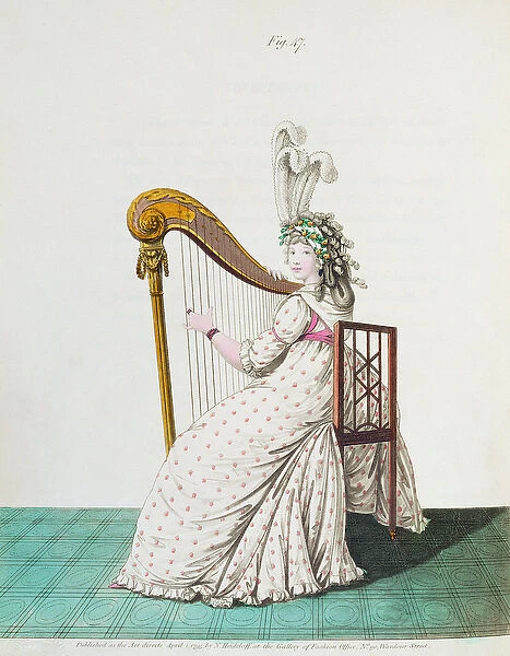 Lady playing the harp in evening dress from Nikolaus Heideloffs '