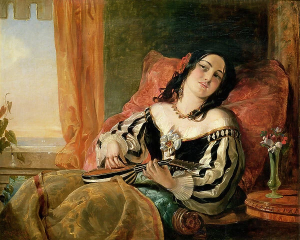 Lady Playing the Mandolin, 1854 (oil on canvas)