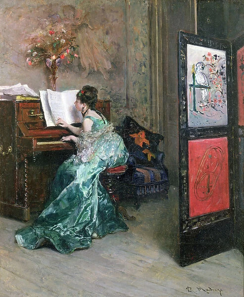 Lady Playing the Piano in an Interior