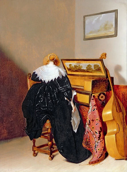 Lady seated by a Virginal (oil on panel)