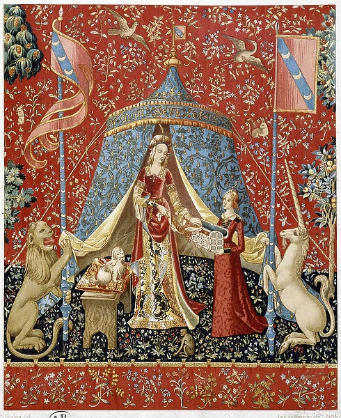 The Lady with the Unicorn. Reproduction of a tapestry dating back to 1500 - facsimile