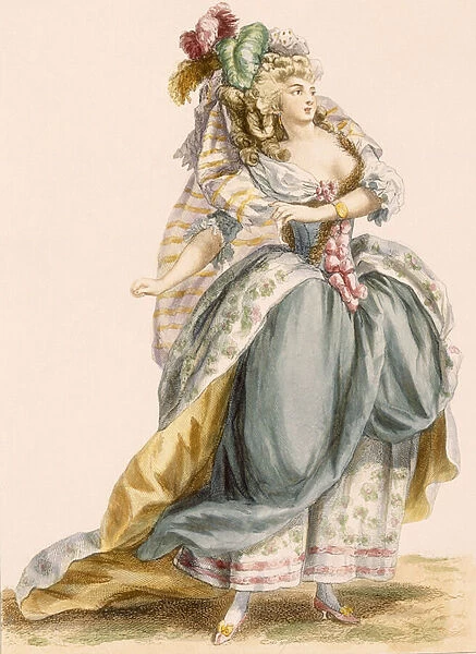 Ladys costume based on the opera La Trevesti, engraved by Bacquoy
