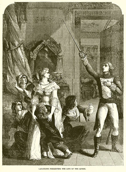 Lafayette preserving the life of the Queen (engraving)