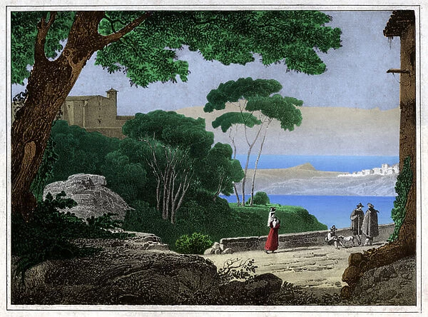 Lake Albano, Italy. circa 1820 (Engraving)