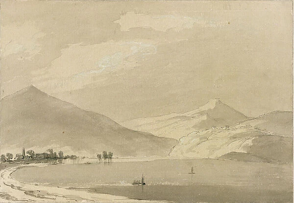 Lake Como (pencil and wash on paper) (pair of 111239)