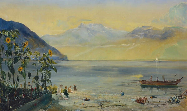 Lake Leman with the Dents du Midi in the Distance, 1863 (oil on canvas)