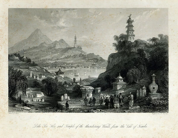 Lake See-Hoo and the Temple of the Thundering Winds, from the Vale of Tombs, engraved by J