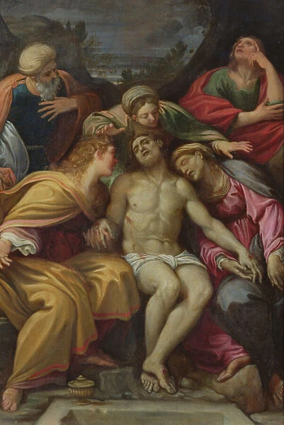 Lamentation of Christ with St John, Mary Magdalene, Mary-Salome, Joseph of Arimathea and the Virgin (oil on canvas)