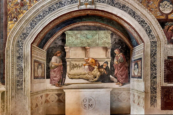 Lamentation of the Dead Christ between the two saints of Orvieto (S. Parenzo on the right and S. Faustino on the left), 1500-04 (fresco)