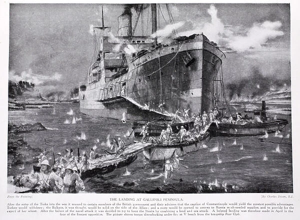 The Landing at Gallipoli Peninsula, illustration from Hutchinson