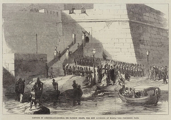 Landing of Lieutenant-General Sir Patrick Grant, the New Governor of Malta (engraving)