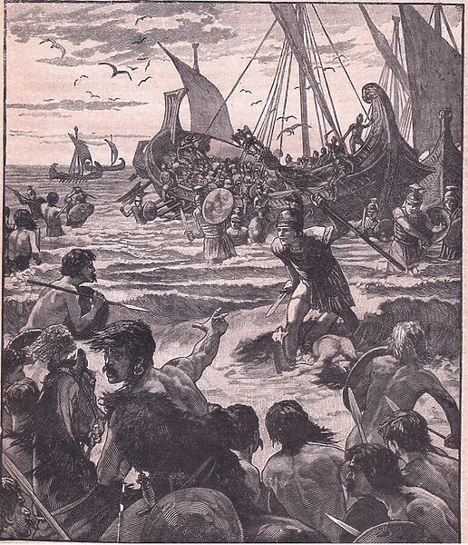 Landing of the Romans on the coast of Kent (litho)