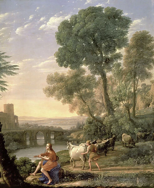 Landscape with Apollo guarding the herds of Admetus, 1645 (oil on canvas)