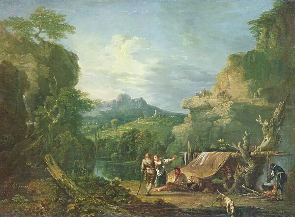 Landscape with Banditti Round a Tent, 1752 (oil on canvas)