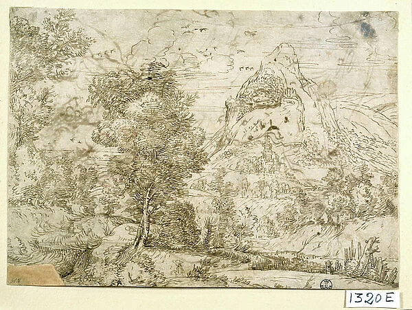 Landscape with Birds in Flight (ink on paper)
