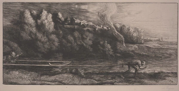 Landscape with boat (etching)