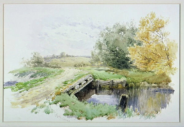 Landscape with bridge over a stream (w  /  c on paper)