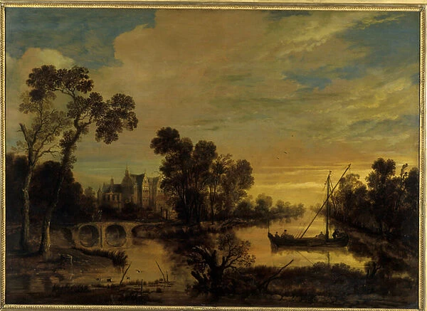 Landscape with Canal, 1643 (oil on board)