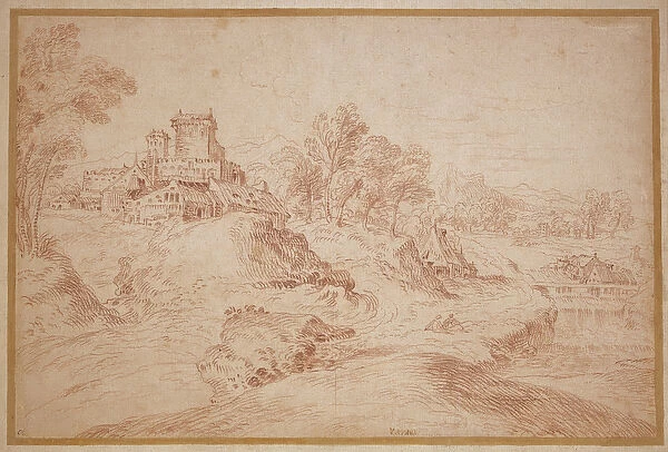 Landscape with a castle, 1716-18 (red chalk on buff laid paper
