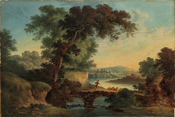 Landscape with Castle and Bridge, about 1808-20 (Gouache and watercolour)