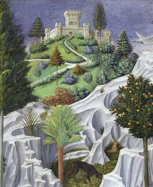 Landscape with a castle, detail from the Procession of the Magi Kings to Bethlehem, 1459 (fresco)