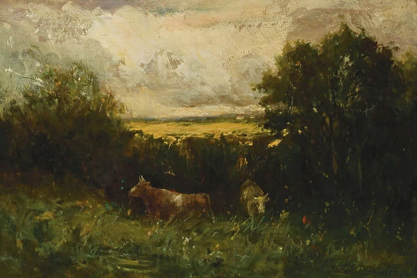Landscape with Cattle, 1880 (oil on board)