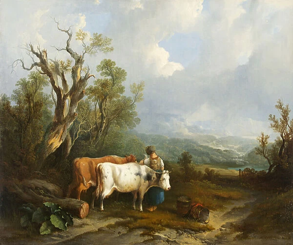 Landscape with cattle and figure of woman, 1842 (oil on canvas)
