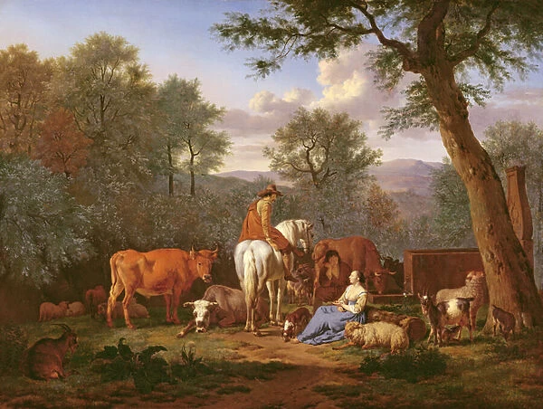 Landscape with Cattle and Figures, 1664 (oil on canvas)