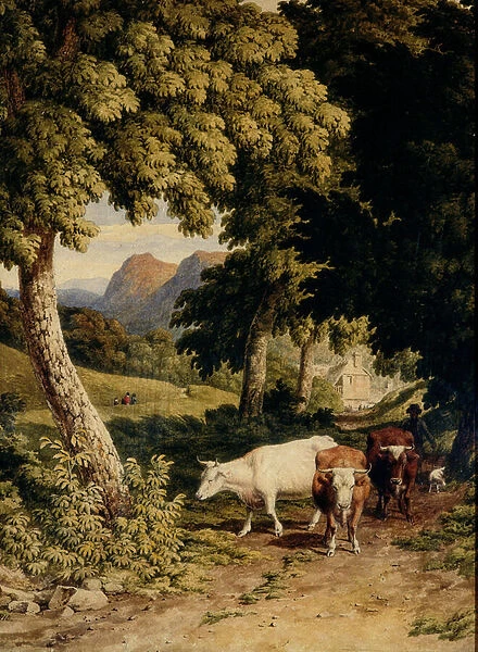 Landscape with Cattle and Herdsman, 1810 (w  /  c on wove paper)