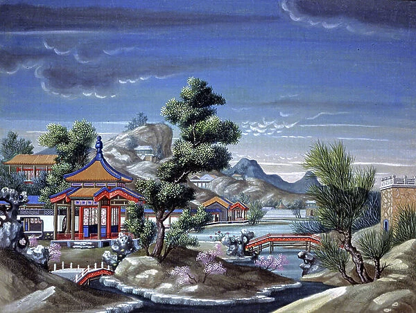 Landscape in China, c. 1850 (watercolour on silk)