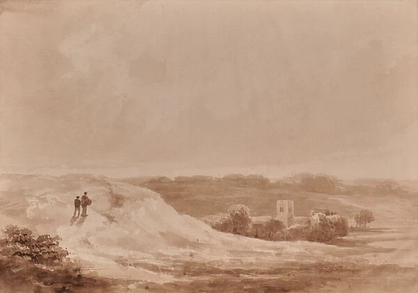 Landscape with church in a vale, 1810-65 (Watercolour)