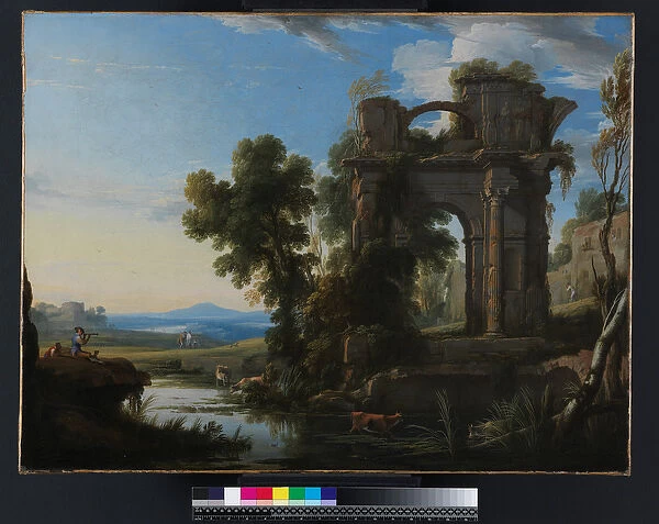 Landscape with classical ruins, 1640-45 (oil on canvas)