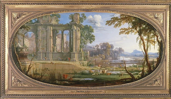 Landscape with classical ruins (oil on canvas)