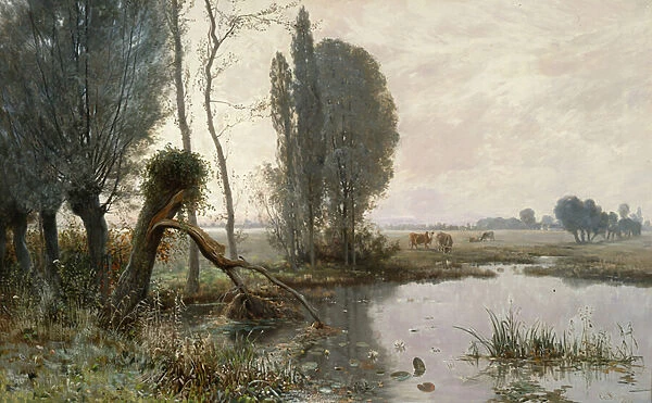 Landscape with cows, 1880 (oil on canvas)